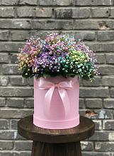 Цветочная композиция из Гипсофила и Розы в шляпной коробке в Усинске