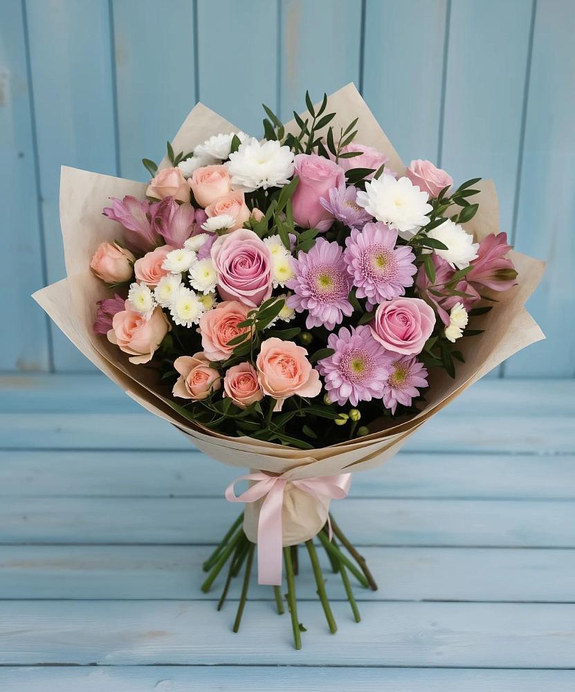 Букет цветов из: Хризантемы, Розы и Альстромерии в Усинске