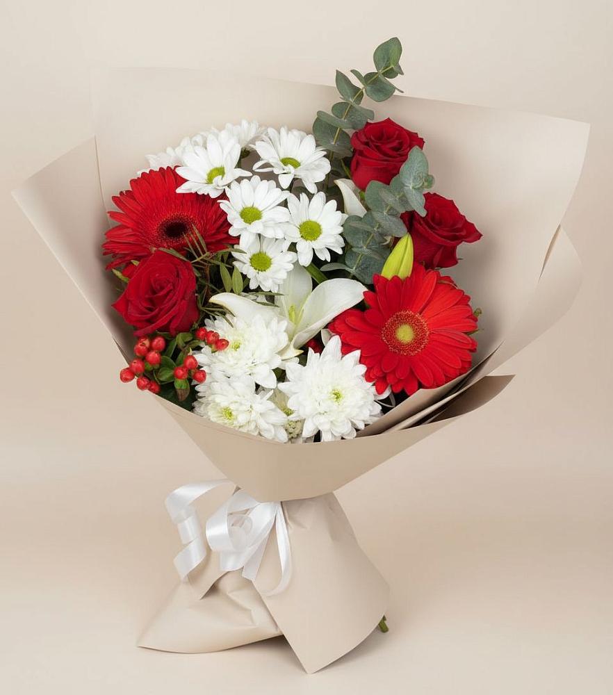 Букет цветов из: Розы, Хризантемы, Герберы и Лилии в Усинске