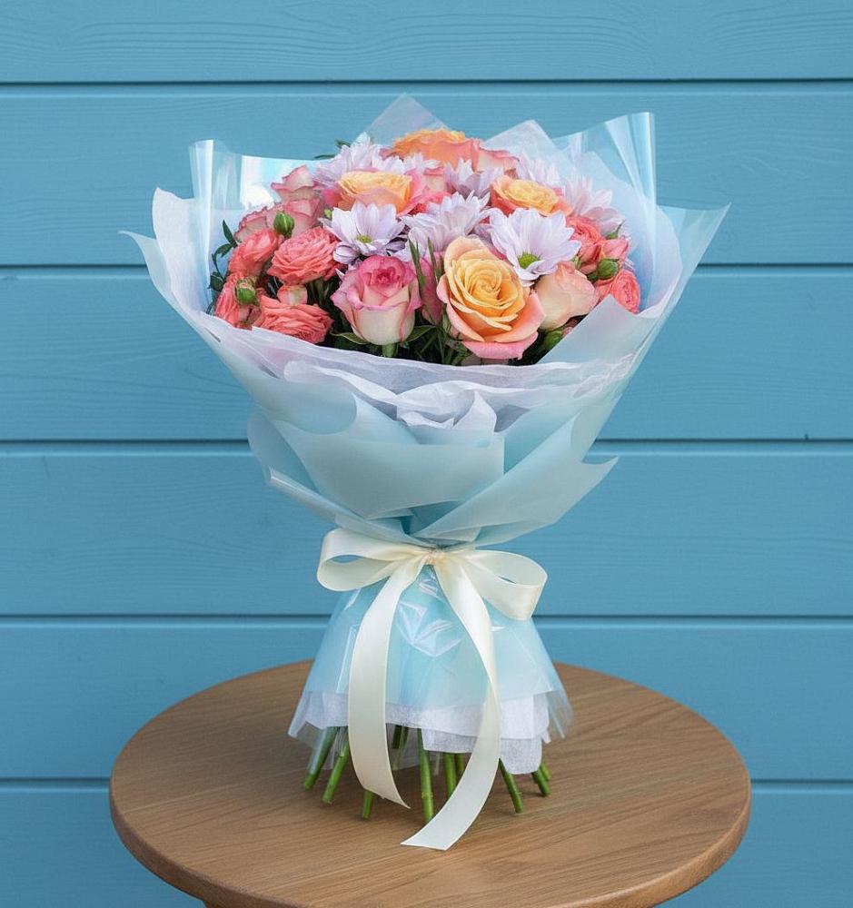 Букет цветов из: Хризантемы и Розы в Усинске