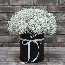 Цветочная композиция из Гипсофила в шляпной коробке в Усинске