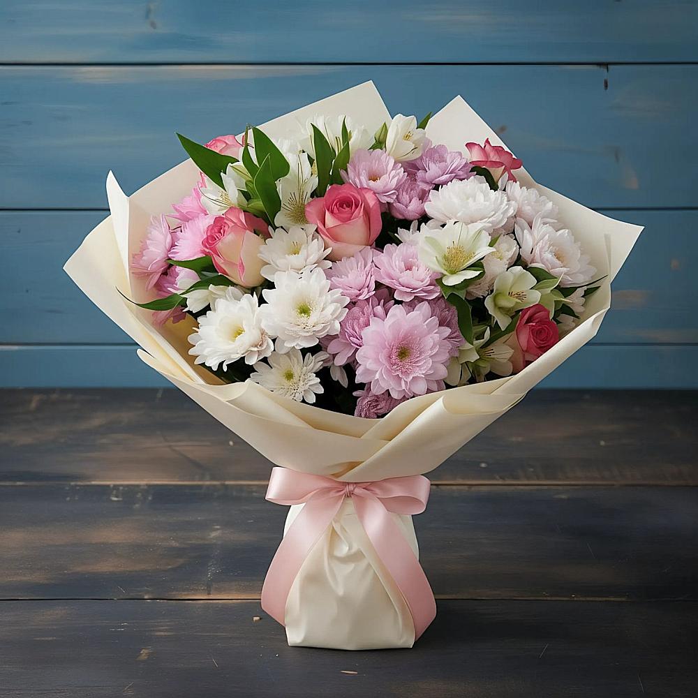 Букет цветов из: Хризантемы, Альстромерии и Розы в Усинске